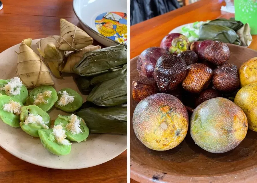 different types of local cakes and fruits