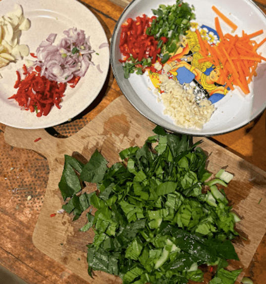 ingredients gathered to cook in bali cooking class