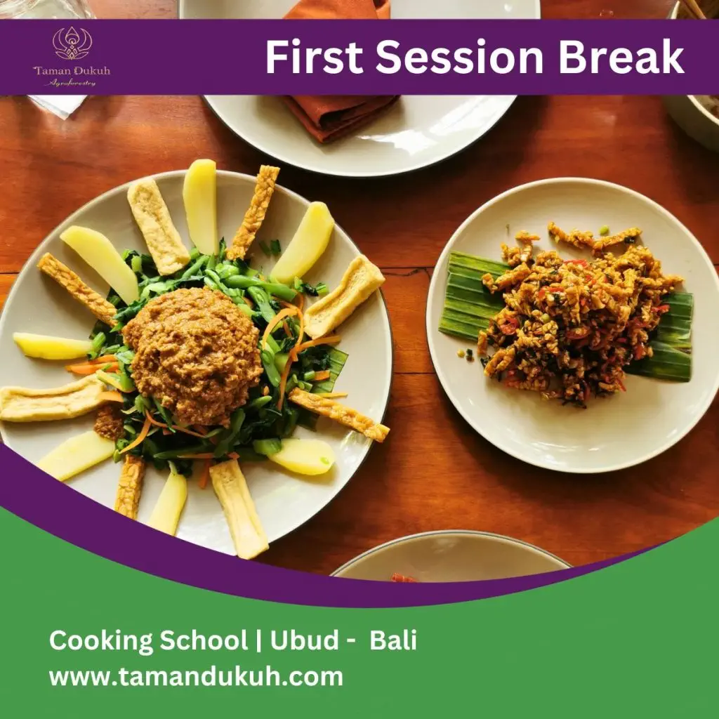 Vegetarian Cooking Class in Ubud-Bali 15 first session break in taman dukuh cooking class