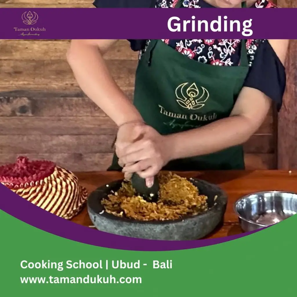 Couples Cooking Classes And Romantic Dinner in Ubud-Bali 23 taman dukuh grinding bumbu bali