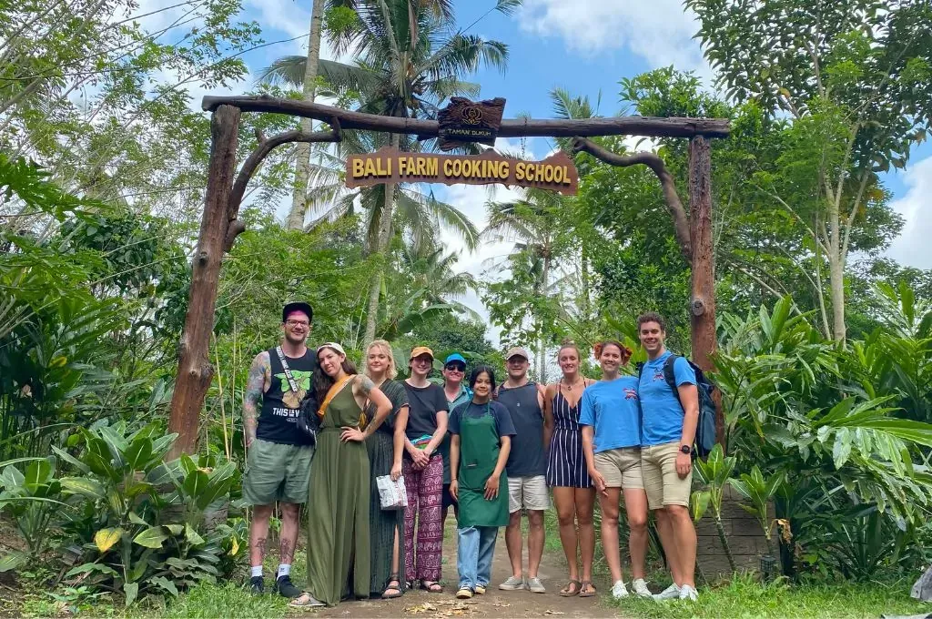 welcoming you to our bali farm cooking school at Taman Dukuh Agroforestry