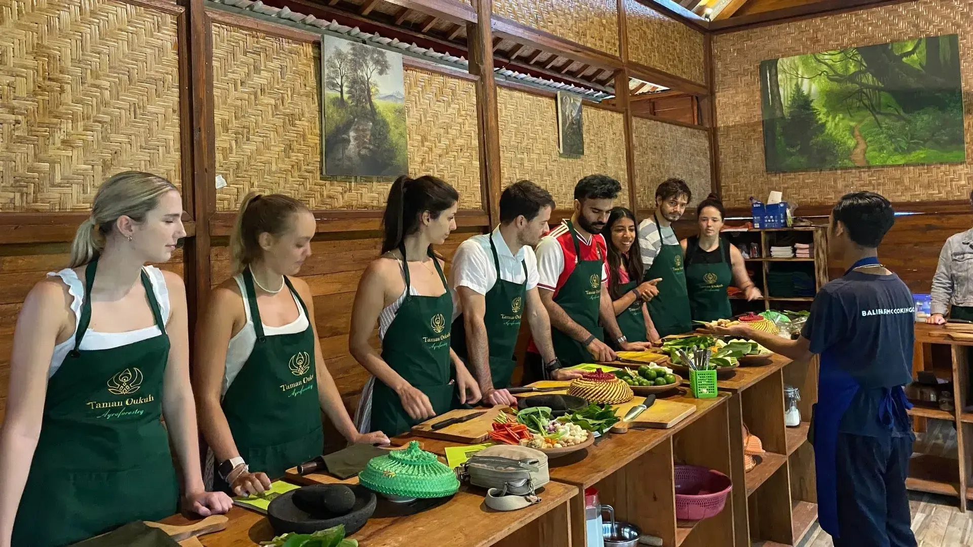 book your experience 6 Guests enjoying an Afternoon Bali Cooking Class in Ubud's Organic Farm