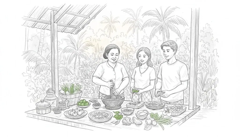 balinese-open-kitchen-cooking-class-ubud-sketch